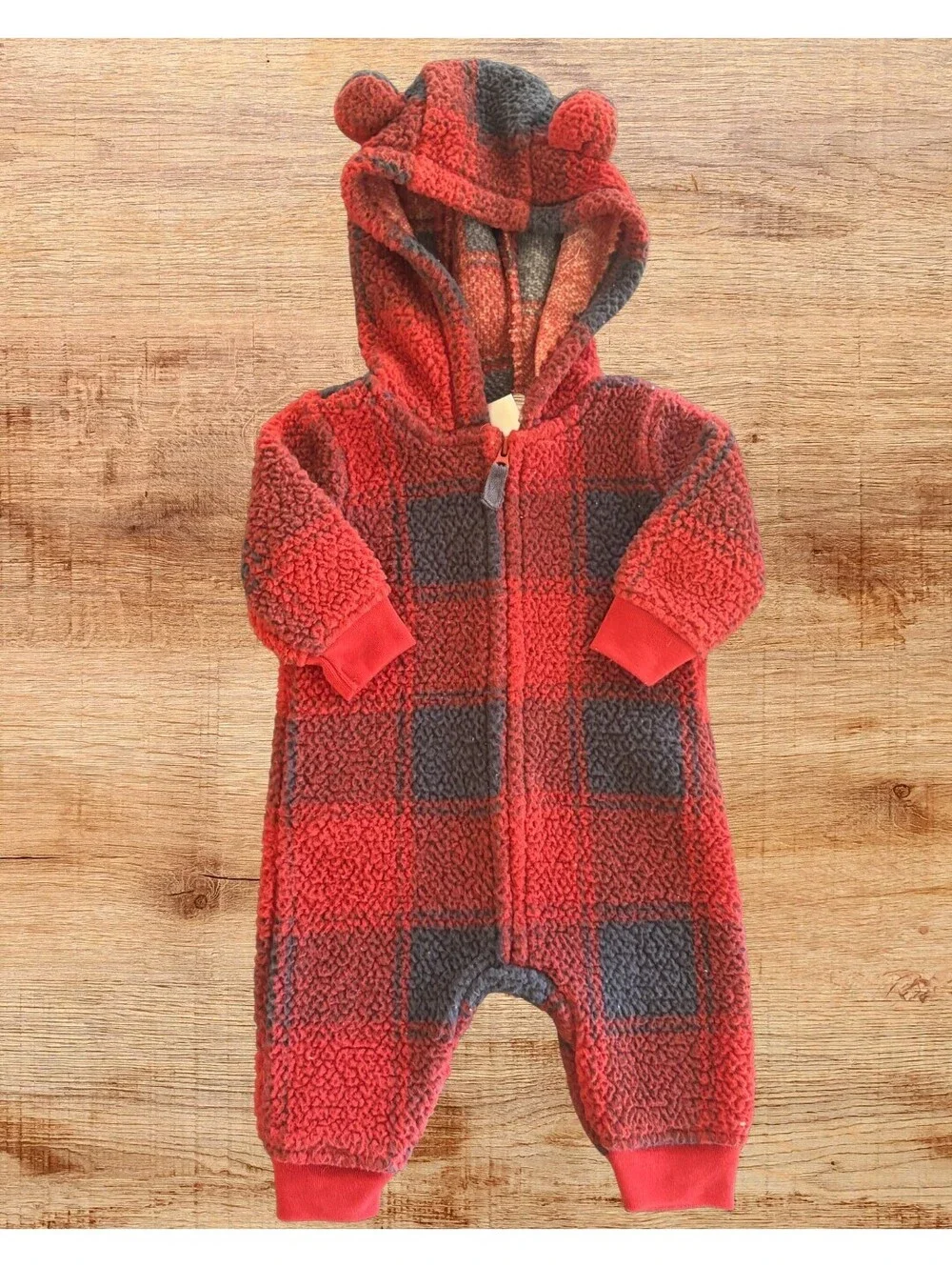 Carter's Buffalo Plaid Sherpa Hooded Jumper 3 Months Red Black